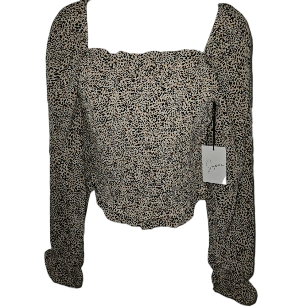 NWT Japna Leopard Print Puffer Ruffled Long Sleeve Top